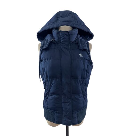 "Abercrombie & Fitch" Navy, Puffer, Zip Up Vest, Hooded, Y2K, Vintage,SZ L - Picture 1 of 14